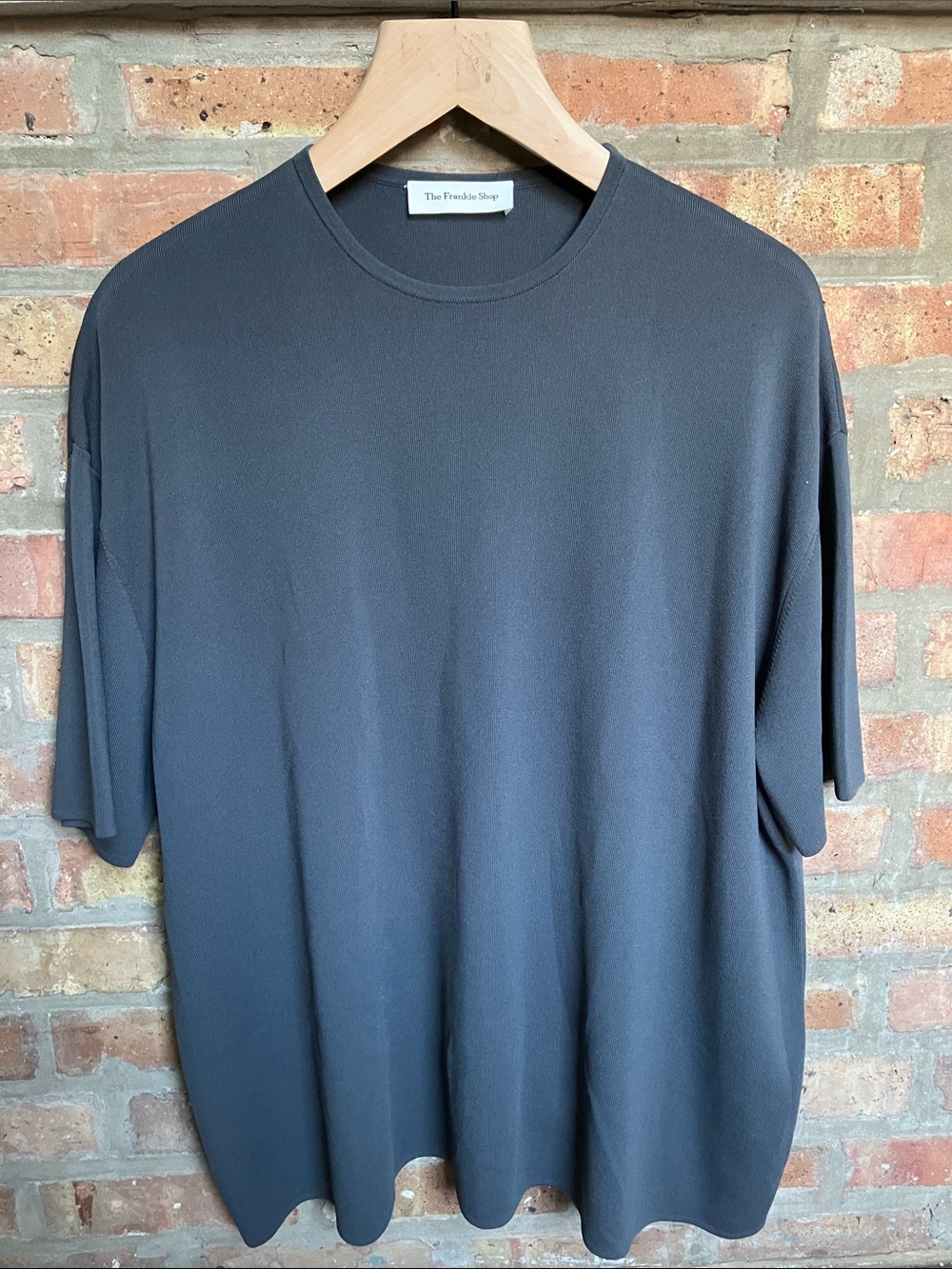The Frankie Shop  Lenny Knitted T-Shirt Dark Charcoal